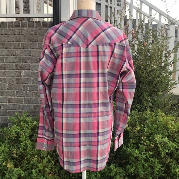 Wrangler Pink Plaid Western Shirt - Large - Picture 5 of 6